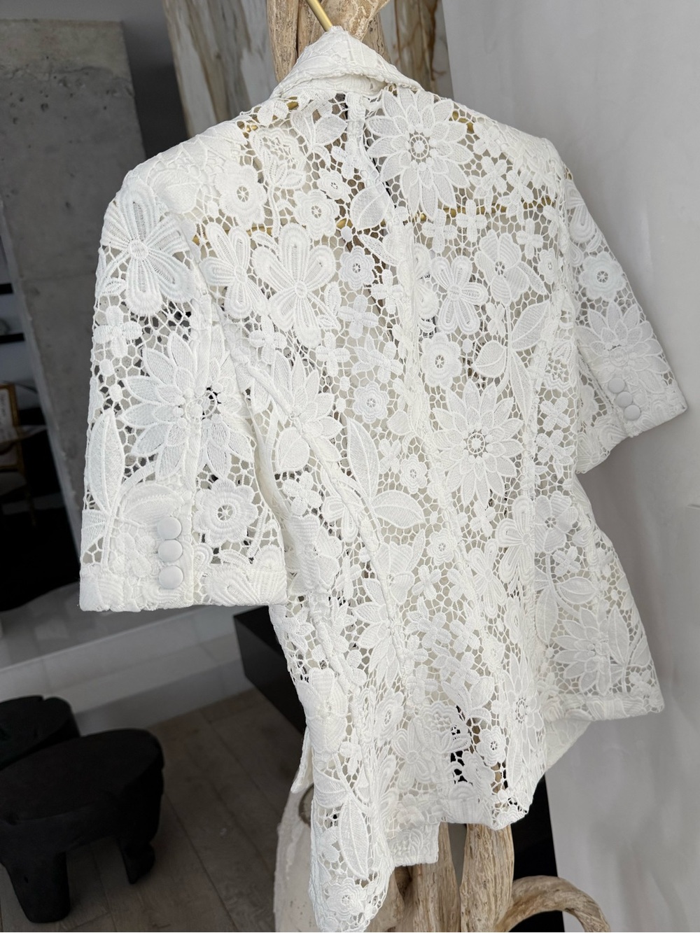 GENERATION LOVE Lace Short-Sleeve Blazer Jacket - White - Picture 15 of 16